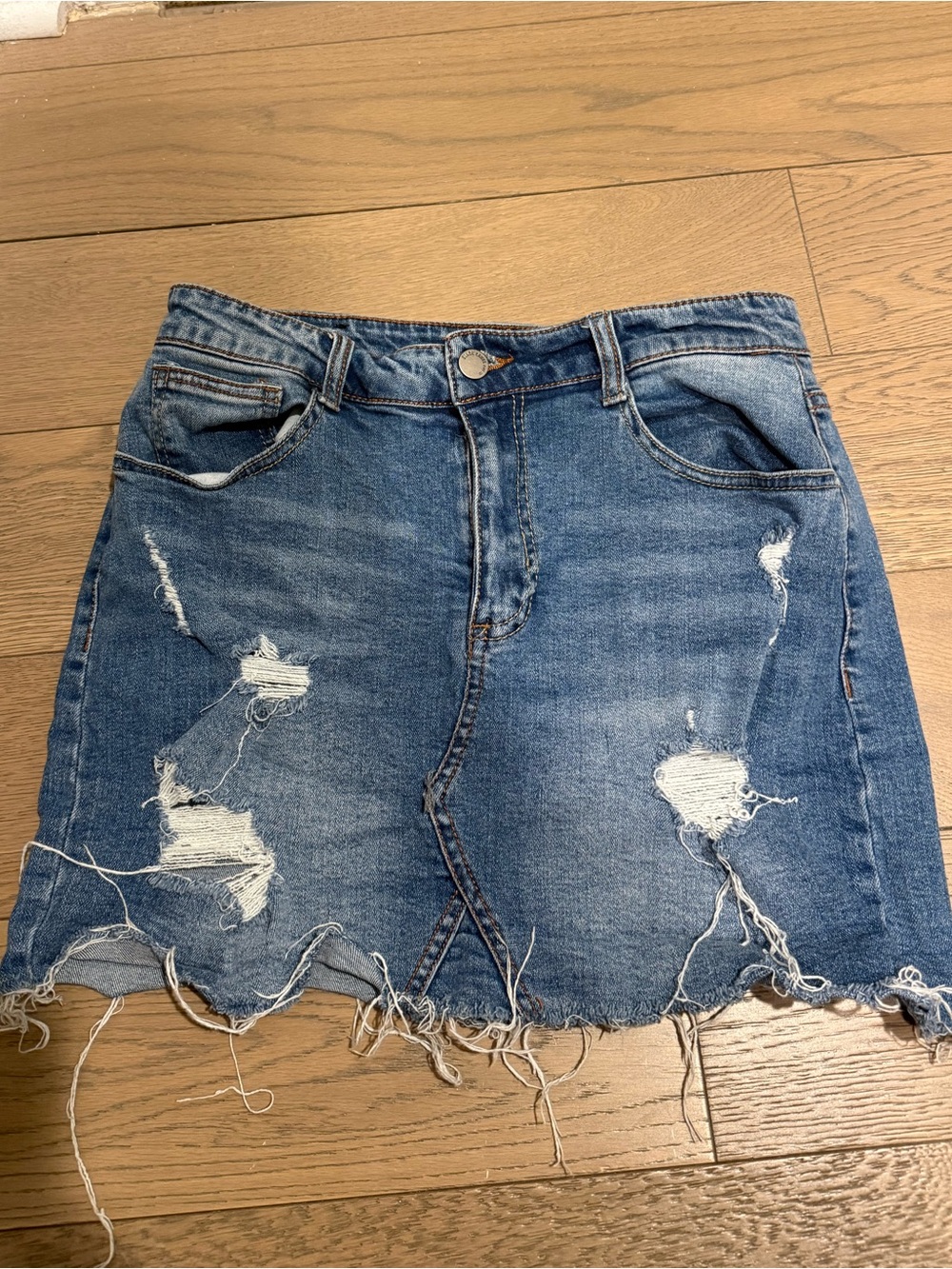 Black Label Blue Distressed Denim Mini Skirt
